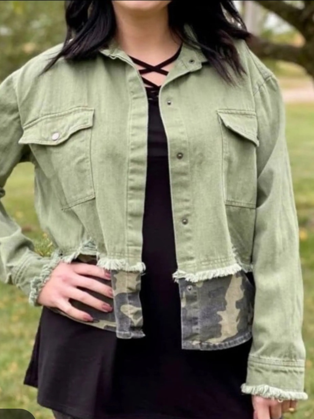 Umgee utility jacket featuring a contrasting camouflage print Large